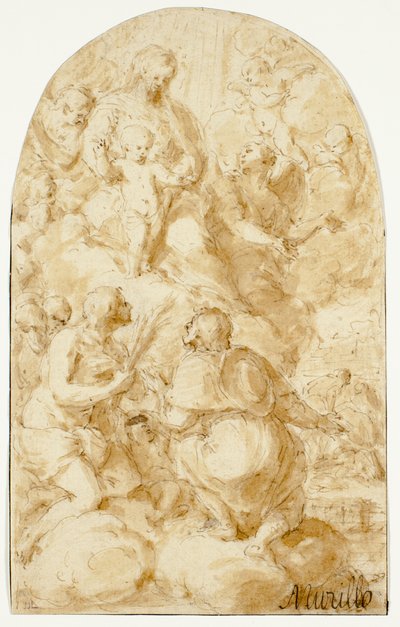 Virgen María con el niño Cristo en las nubes de Bartolomé Esteban Murillo