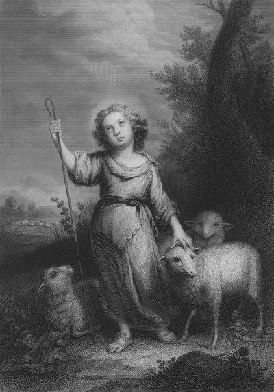 El Buen Pastor (grabado) de Bartolome Esteban (after) Murillo