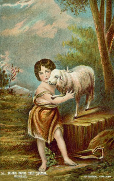 El Niño San Juan Bautista y el Cordero (litografía en color) de Bartolome Esteban (after) Murillo