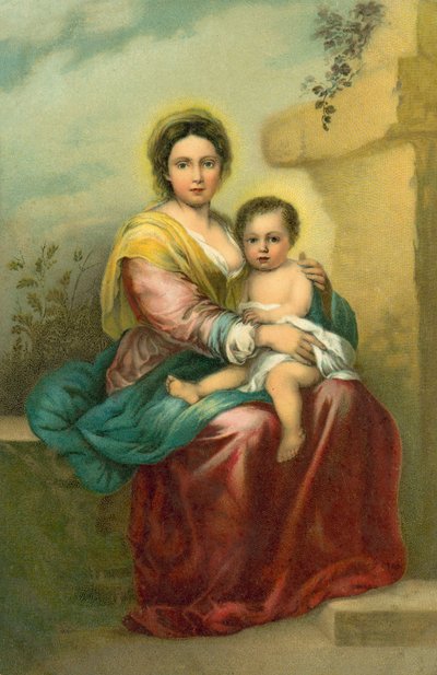 La Virgen con el Niño (cromolito) de Bartolome Esteban (after) Murillo