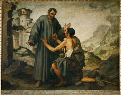 Hermano Junípero y el pobre hombre - ... de Bartolome Esteban (school of) Murillo