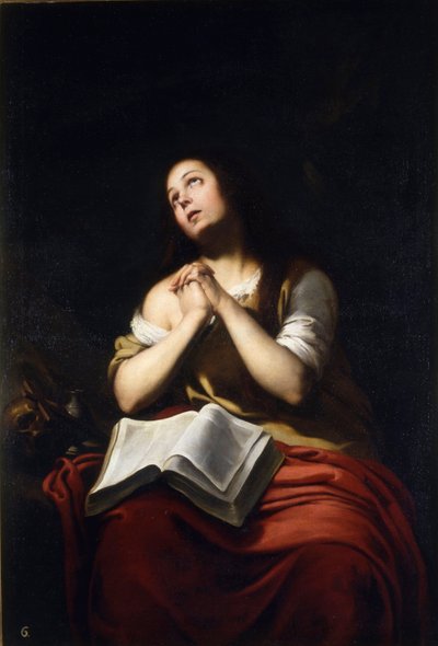 ""Marie Madeleine repentante"" (The Repentant Mary Magdalene) Peinture de Bartolome Esteban Murillo (1617-1682) - vers 1650 - Oil on canvas Dim 20x15 cm Real Academia de Bellas Artes de San Fernando, Madrid de Bartolomé Esteban Murillo