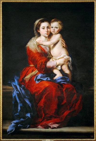 La Virgen con el rosario (pintura sobre lienzo) de Bartolome Esteban Murillo