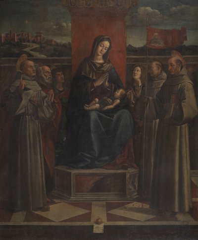 Virgen y Niño entronizados con seis santos, c.1500 de Bartolomeo (attr. to) Montagna