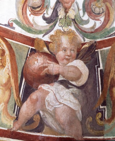 El Studiolo de Francesco de Medici (detalle de la decoración que representa un putto sosteniendo un globo) de Bartolomeo Ammannati