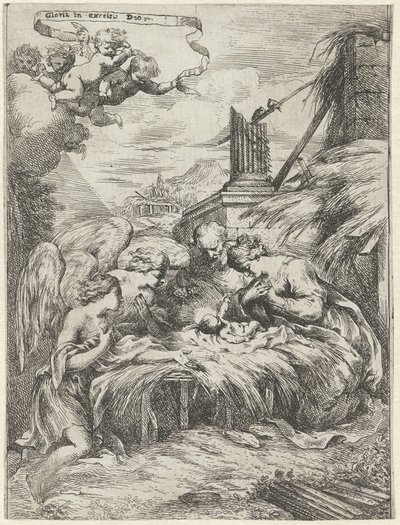 Adoración de María, José y Ángeles de Bartolomeo Biscaino