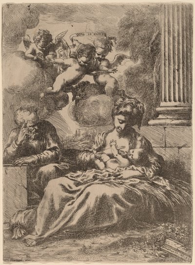 La Sagrada Familia junto a una columna, c. 1655 de Bartolomeo Biscaino