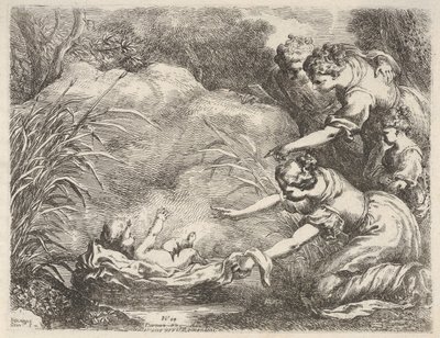 El hallazgo de Moisés rescatado del Nilo por las sirvientas de la hija del faraón de Bartolomeo Biscaino