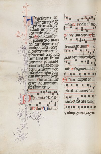 Misal: Fol. 111v, contiene algo de música como parte de la liturgia del Domingo de Ramos, 1469 de Bartolomeo Caporali