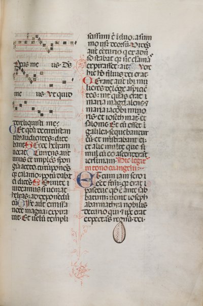 Misal: Fol. 129: contiene música para Hely Hely Lama etc. dentro de la Pasión de San Mattion, 1469 de Bartolomeo Caporali