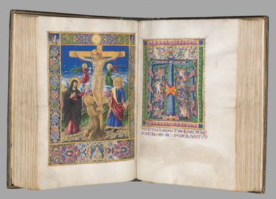 Misal: Fol. 185v: Crucifixión con bordes de página completa, 1469 de Bartolomeo Caporali