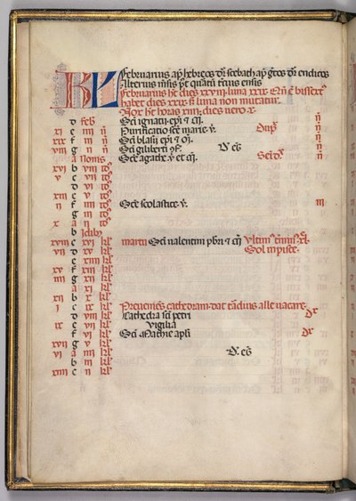 Misal: Fol. 3v: Página del calendario de febrero, 1469 de Bartolomeo Caporali