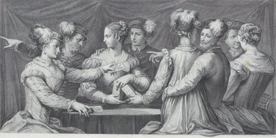 Un grupo de personas elegantemente vestidas jugando a las cartas, 1740-68 de Bartolomeo Crivellari