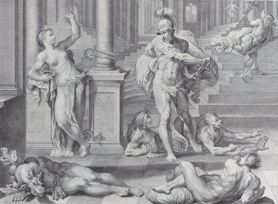 Placa 10: Ulises obligando a Circe a restaurar las formas humanas de sus compañeros de Bartolomeo Crivellari