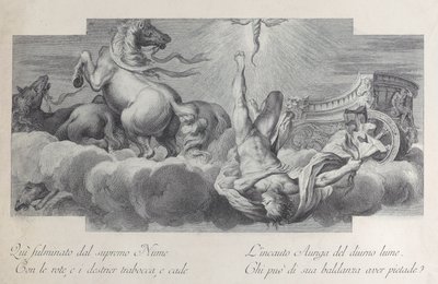 Placa 34: Auriga, el auriga, cae del carro en el centro, con tres caballos a la izquierda, 1756 de Bartolomeo Crivellari