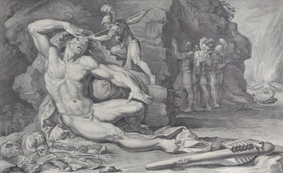 Placa 6: Ulises clavando una estaca ardiente en el ojo de Polifemo, 1756 de Bartolomeo Crivellari