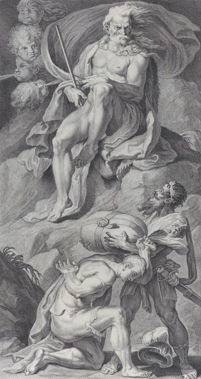 Placa 8: Ulises recibiendo los vientos en una bolsa de cuero de Eolo, 1756 de Bartolomeo Crivellari