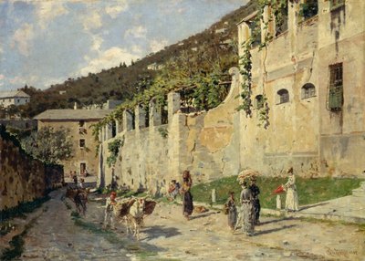 Carretera rural con gente y burros de Bartolomeo Giuliano