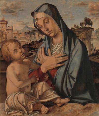 Madonna adorando al niño de Bartolomeo Montagna