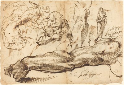 Estudios de un Brazo Izquierdo, una Joven, una Madonna y el Niño, un Rostro de Perfil y Figuras Desnudas de Bartolomeo Passarotti