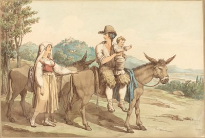 Una familia campesina y dos burros de Bartolomeo Pinelli