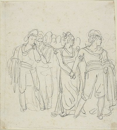 Brigand Chief Held Back By a Woman (recto); Sketch fo Two Figures in a Landscape (verso) de Bartolomeo Pinelli