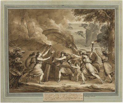 Cupido Aconseja a Calipso Incendiar el Barco de Mentor, del Libro 7 de Las Aventuras de Telémaco de Bartolomeo Pinelli