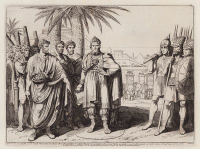 Cayo Popilio Laenas dibujando un círculo en la arena alrededor de Antíoco IV Epífanes (aguafuerte) de Bartolomeo Pinelli