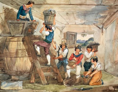 Cosechadores trayendo uvas para prensar de Bartolomeo Pinelli