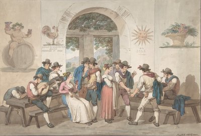 Interior de una posada romana, 1817 de Bartolomeo Pinelli
