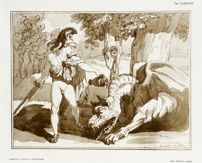 Jason adormeciendo al dragón que guarda el Vellocino de Oro de Bartolomeo Pinelli