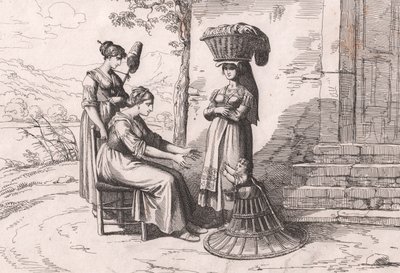 Mujeres romanas con trajes tradicionales, grabado de Bartolomeo Pinelli de Bartolomeo Pinelli