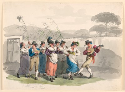 "Saltarello Romano," campesinos bailando en los alrededores de Roma de Bartolomeo Pinelli