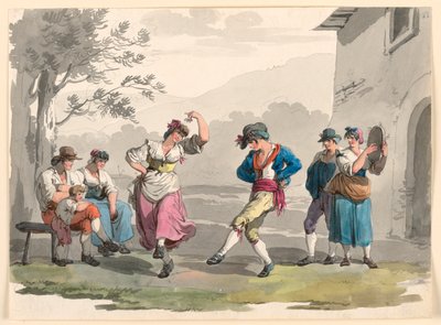 "Saltarello Romano," Campesinos bailando en los alrededores de Roma de Bartolomeo Pinelli
