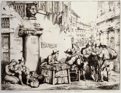 Escriba en la Plaza Montanara en Roma de Bartolomeo Pinelli