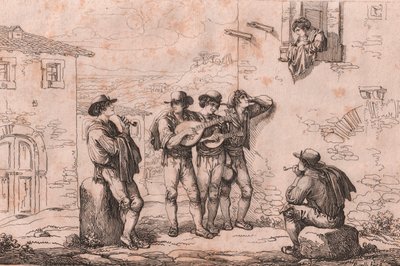 Serenata en Roma, grabado de Bartolomeo Pinelli de Bartolomeo Pinelli