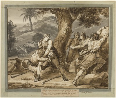 Telémaco lucha contra el león, de Las aventuras de Telémaco, Libro 2 de Bartolomeo Pinelli