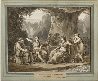 Telémaco relata sus aventuras a la diosa Calipso, de Las aventuras de Telémaco, Libro 1 de Bartolomeo Pinelli