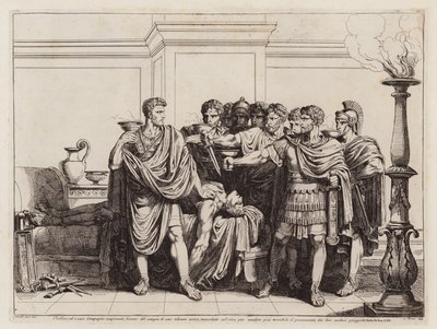 Los conspiradores de Catilina bebiendo la sangre de un esclavo asesinado (grabado) de Bartolomeo Pinelli