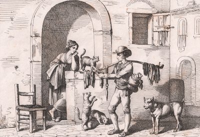 El carnacciaro, vendedor ambulante de carne de gato, grabado de Bartolomeo Pinelli de Bartolomeo Pinelli
