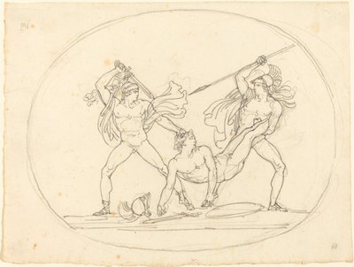 Dos antiguos guerreros luchando sobre un camarada muerto de Bartolomeo Pinelli