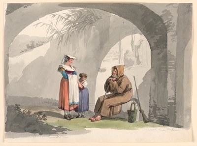 Dos chicas de Frascati visitan a un ermitaño de Bartolomeo Pinelli