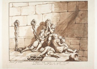 Ugolini della Gherardesca y sus hijos en la Torre del Hambre de Bartolomeo Pinelli