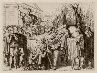 Valerio pronuncia el panegírico en el funeral de Bruto, 509 a.C. (grabado) de Bartolomeo Pinelli