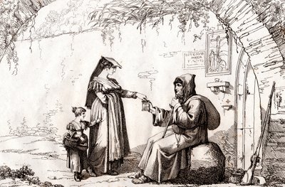 Mujer de Frascati y un ermitaño, grabado de Bartolomeo Pinelli de Bartolomeo Pinelli