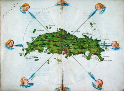Isolario, en verso, con dibujos coloreados y una carta del Mediterráneo oriental sobre vitela, c.1480 (dibujo sobre vitela) de Bartolomeo da li Sonetti