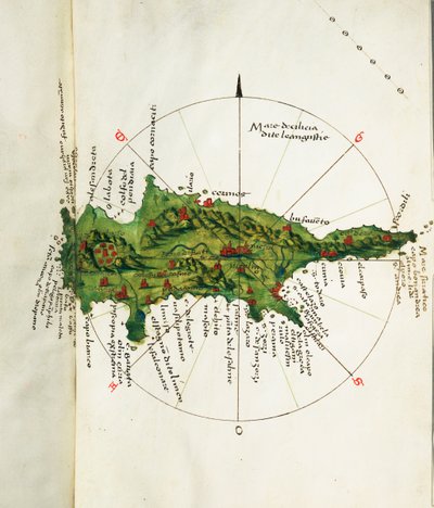 Mapa de Chipre, c.1485 (vitela) de Bartolomeo da li Sonetti