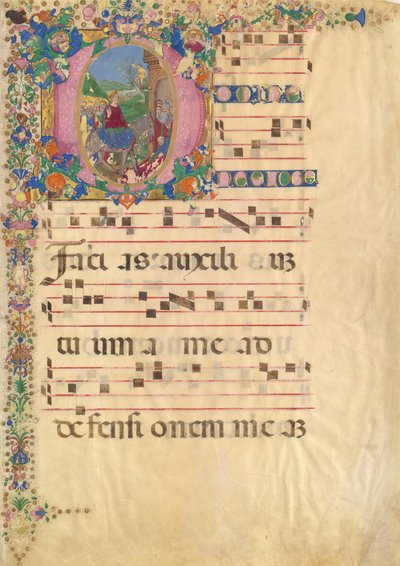 Hoja de manuscrito con la entrada en Jerusalén el Domingo de Ramos en una inicial D..., siglo XV-XVI de Bartolomeo di Domenico di Guido