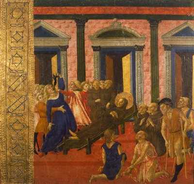 San Bernardino exorciza a una mujer poseída, obra de Neroccio di Bartolomeo (1447-1500), pintura, Palazzo Pubblico (Palacio Público), Siena, Italia. de Bartolomeo di Neroccio