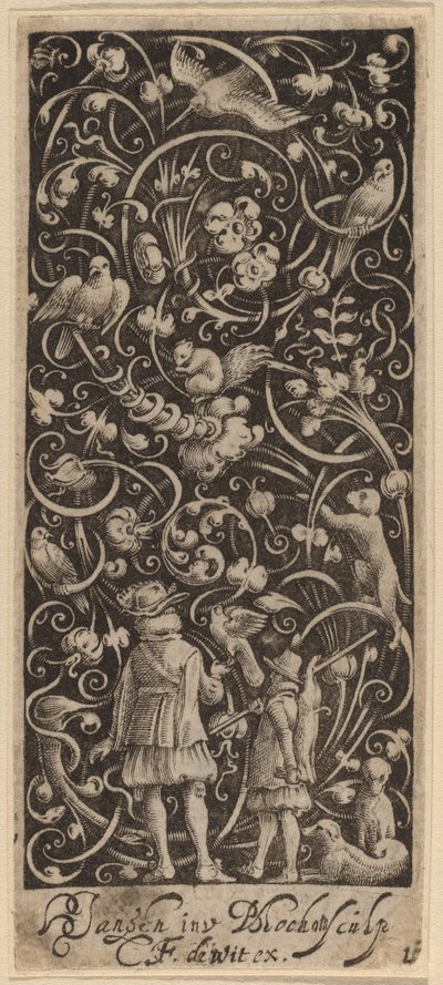 Ornamento con follaje y pájaros de Bartolomeus van Lochom after Hans Janssen